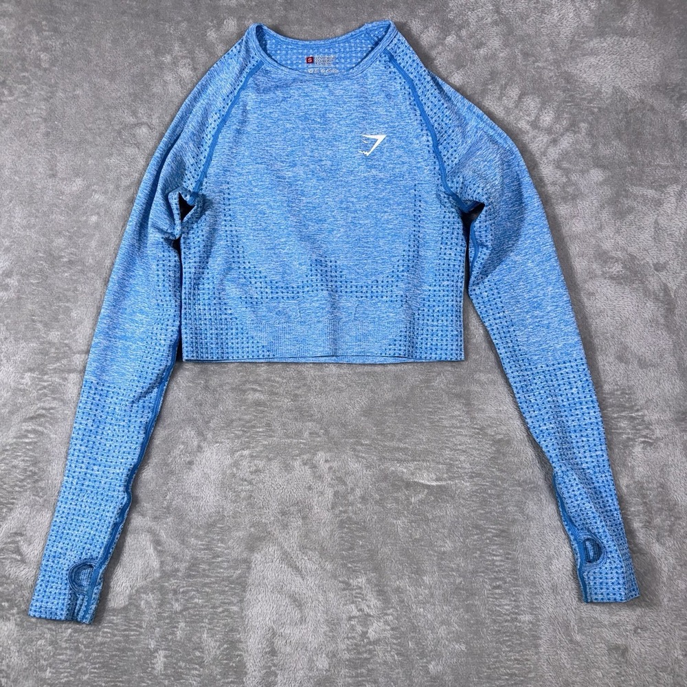 Gymshark Shirt Womens Small Blue Cropped Long Sleeve Workout Athletic Top